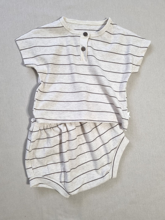 Baby T & Bloomer shorts set Cream Stripe