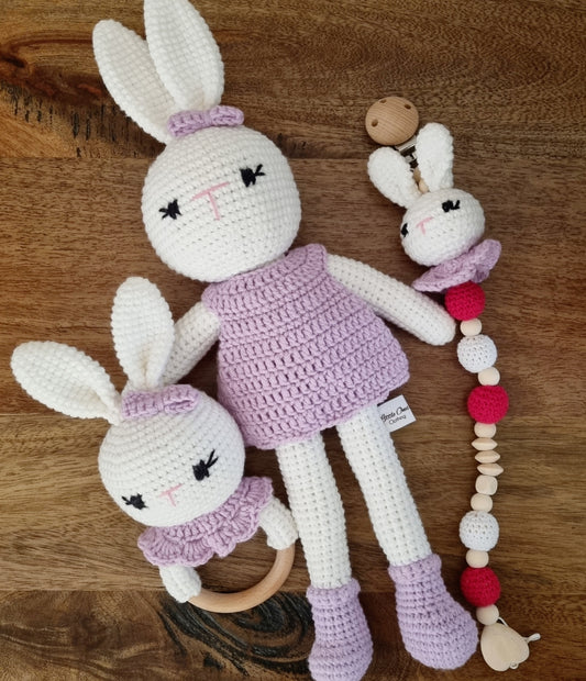 Crocheted Bunny Doll set- Purple