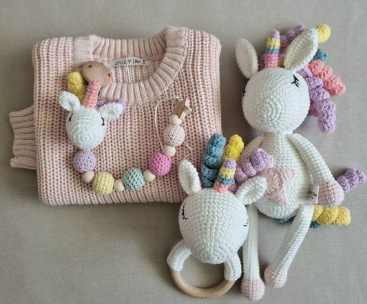 Crocheted Unicorn Doll set