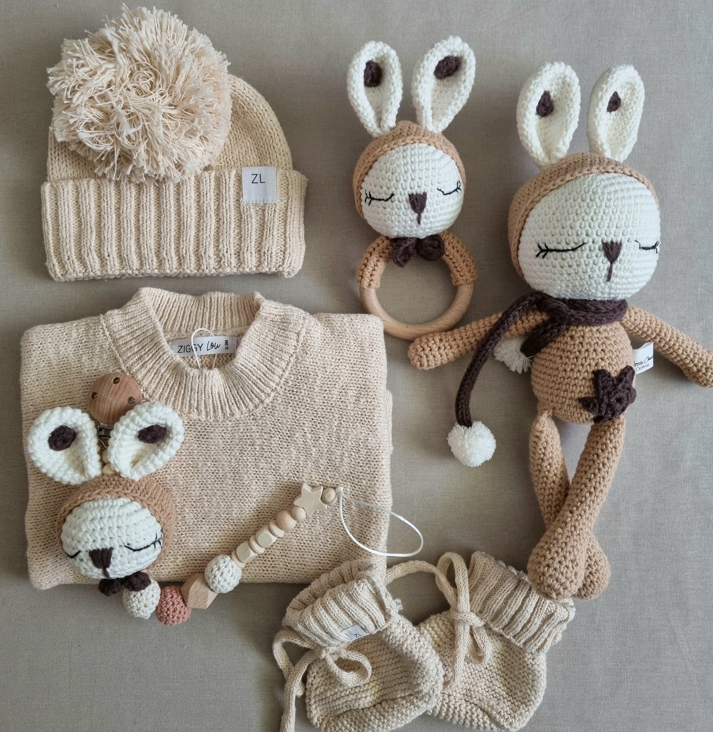 Crocheted Bunny Set - Tan         Now 60% off applied at checkout