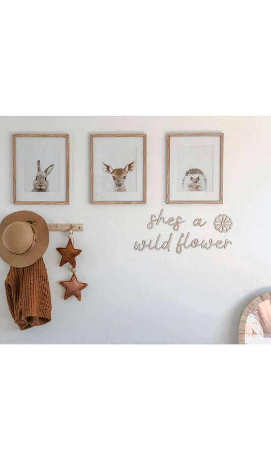 She's a Wild Flower + small flower Nursery Wooden Wall Art Script