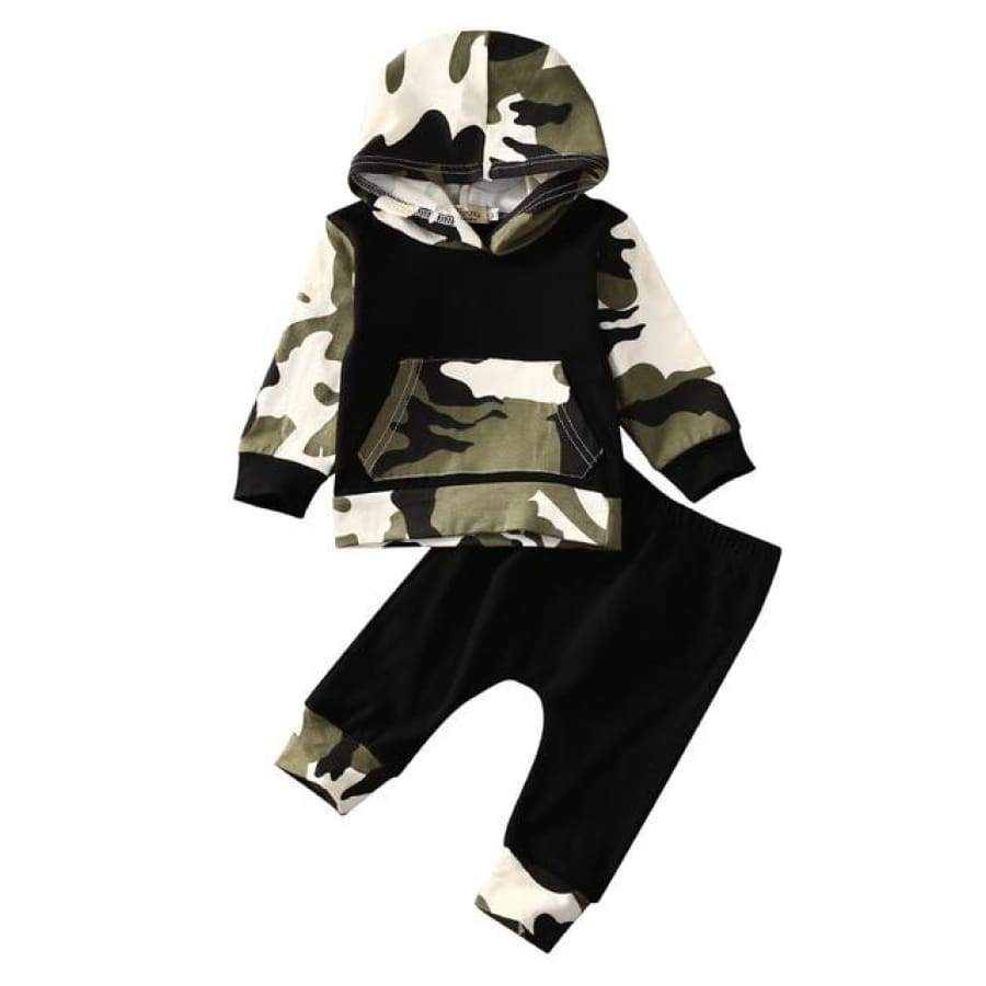 Gorgeous baby boys black & camo hoodie set.