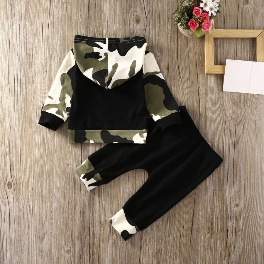 Gorgeous baby boys black & camo hoodie set.