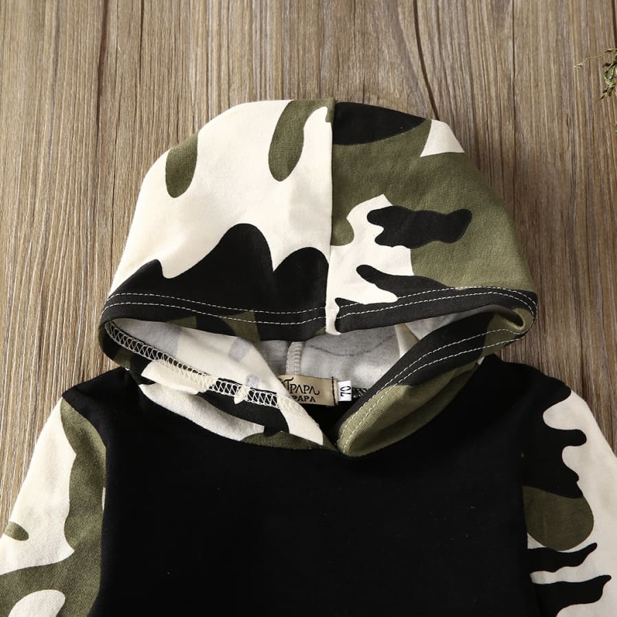 Gorgeous baby boys black & camo hoodie set.