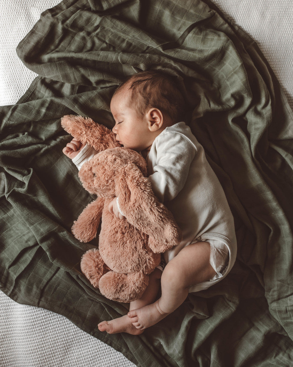 Gorgeous Dusty Olive organic muslin wrap for babies. 