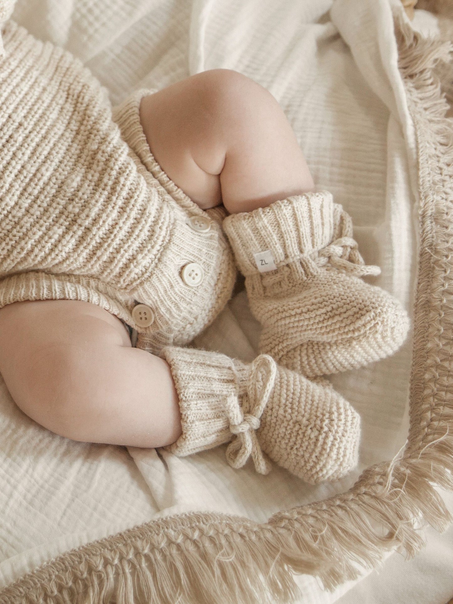 Knitted Chunky texture Booties - Honey