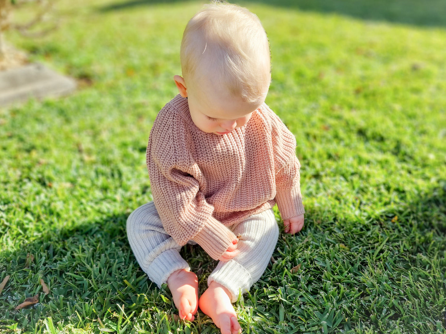 Soft Bamboo rib knit leggings for babies & toddlers in an Oat colour.