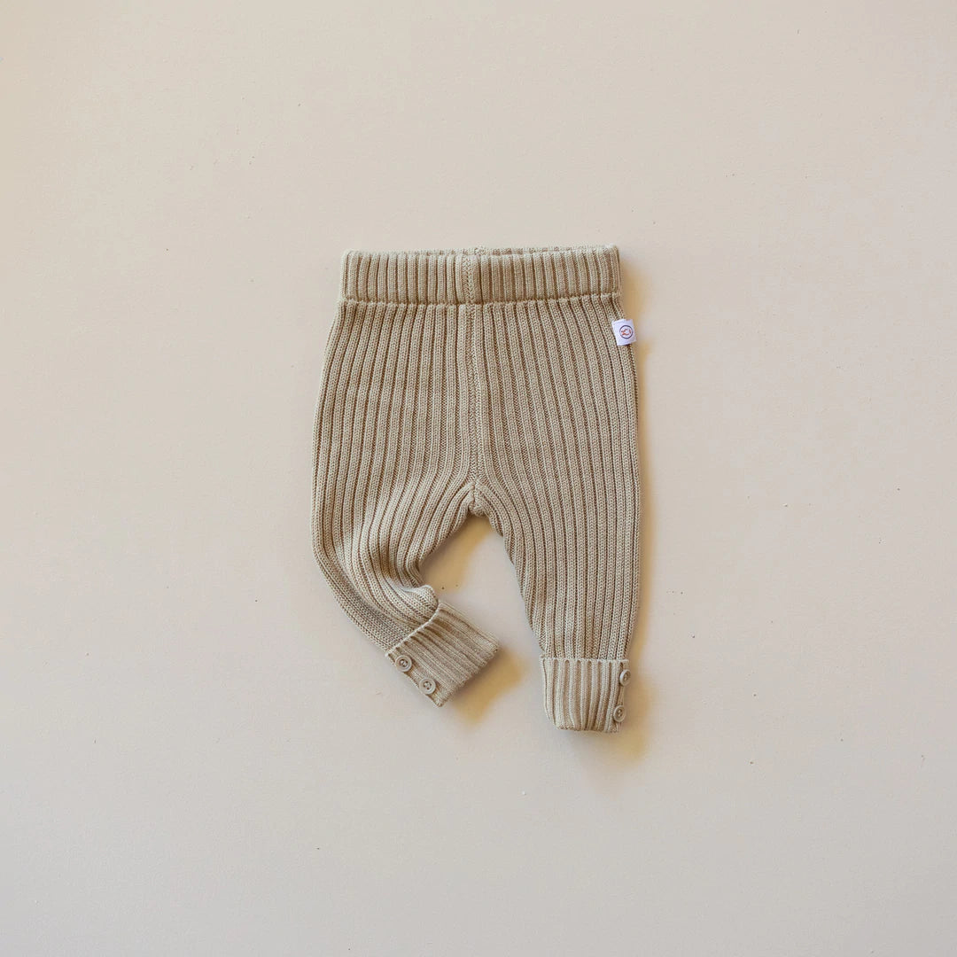 Soft bamboo rib knit leggings for babies & toddlers in a sweet moss colour