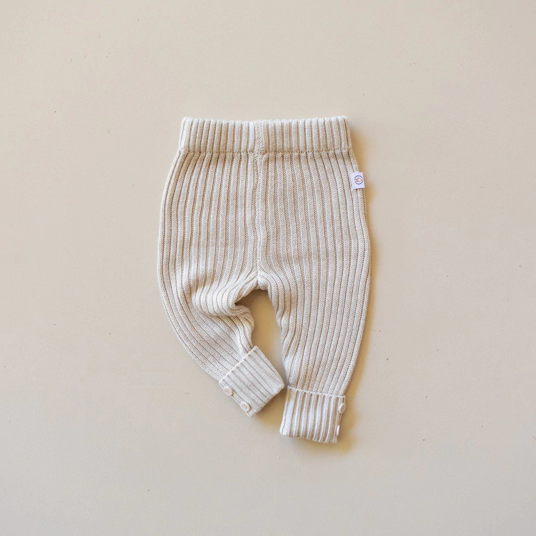 Soft Bamboo rib knit leggings for babies & toddlers in an Oat colour.