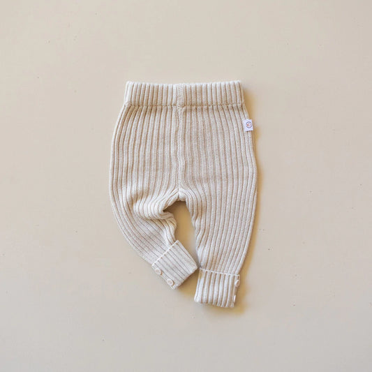 Soft Bamboo rib knit leggings for babies & toddlers in an Oat colour.