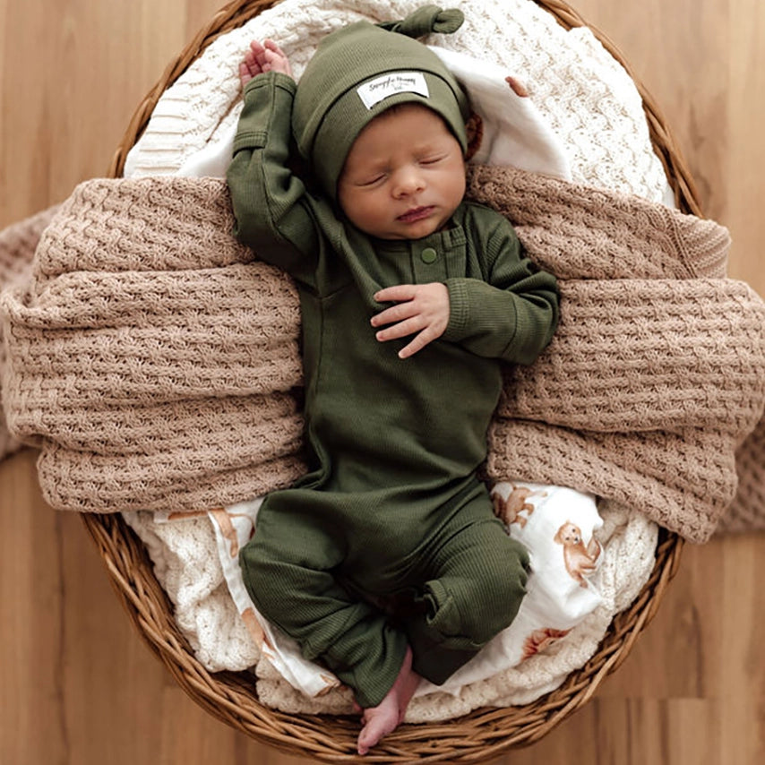 Olive growsuit for babies & toddlers, foldable hand & foot mittens 