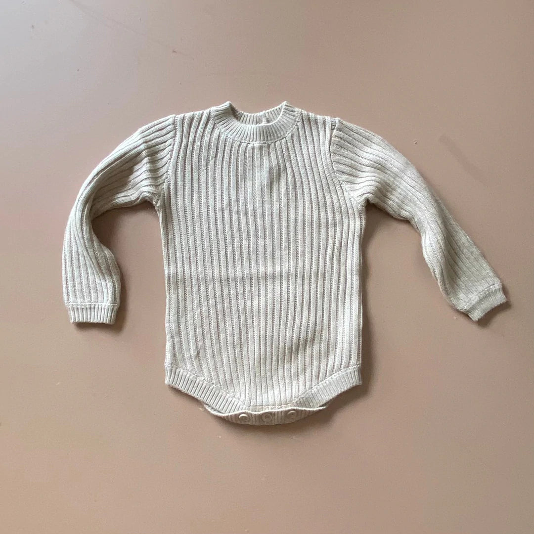 Soft Bamboo Knit long sleeve baby & toddler bodysuit in Oat 