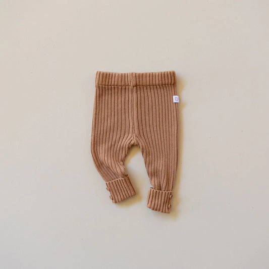 Soft Bamboo rib knit leggings for babies & toddlers in an Toffee colour.