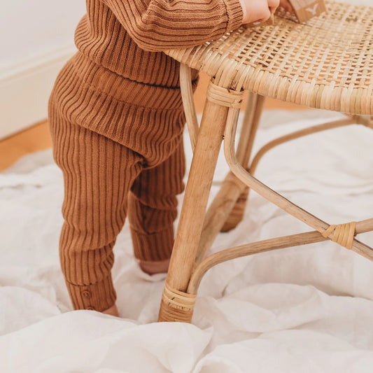 Soft Bamboo rib knit leggings for babies & toddlers in an Toffee colour.