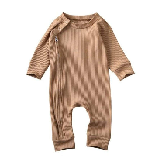 Jumpsuit in caramel colour, made in  rib fabric & zipper opening