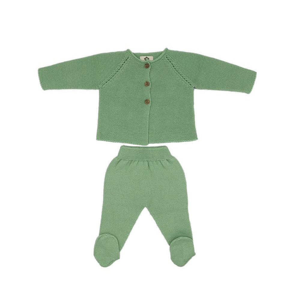 Knit Cardigan & pants Set - Green