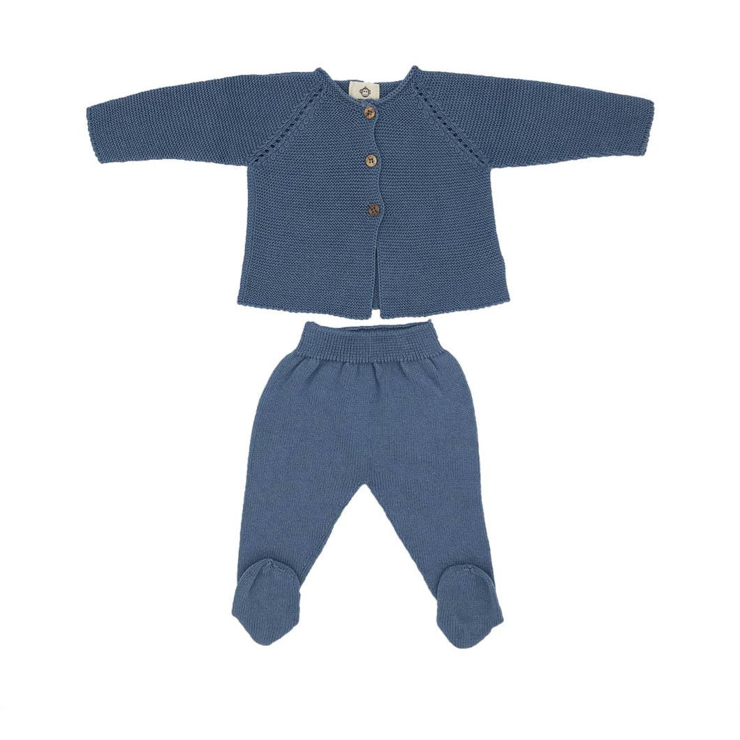 Knit Cardigan & pants Set - blue